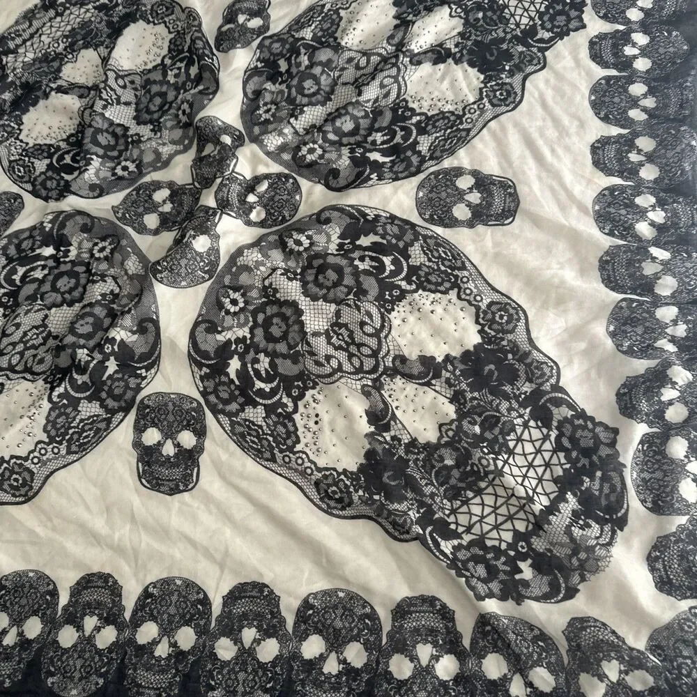 Skull Scarf Square 45" Boho Halloween - Picture 4 of 12